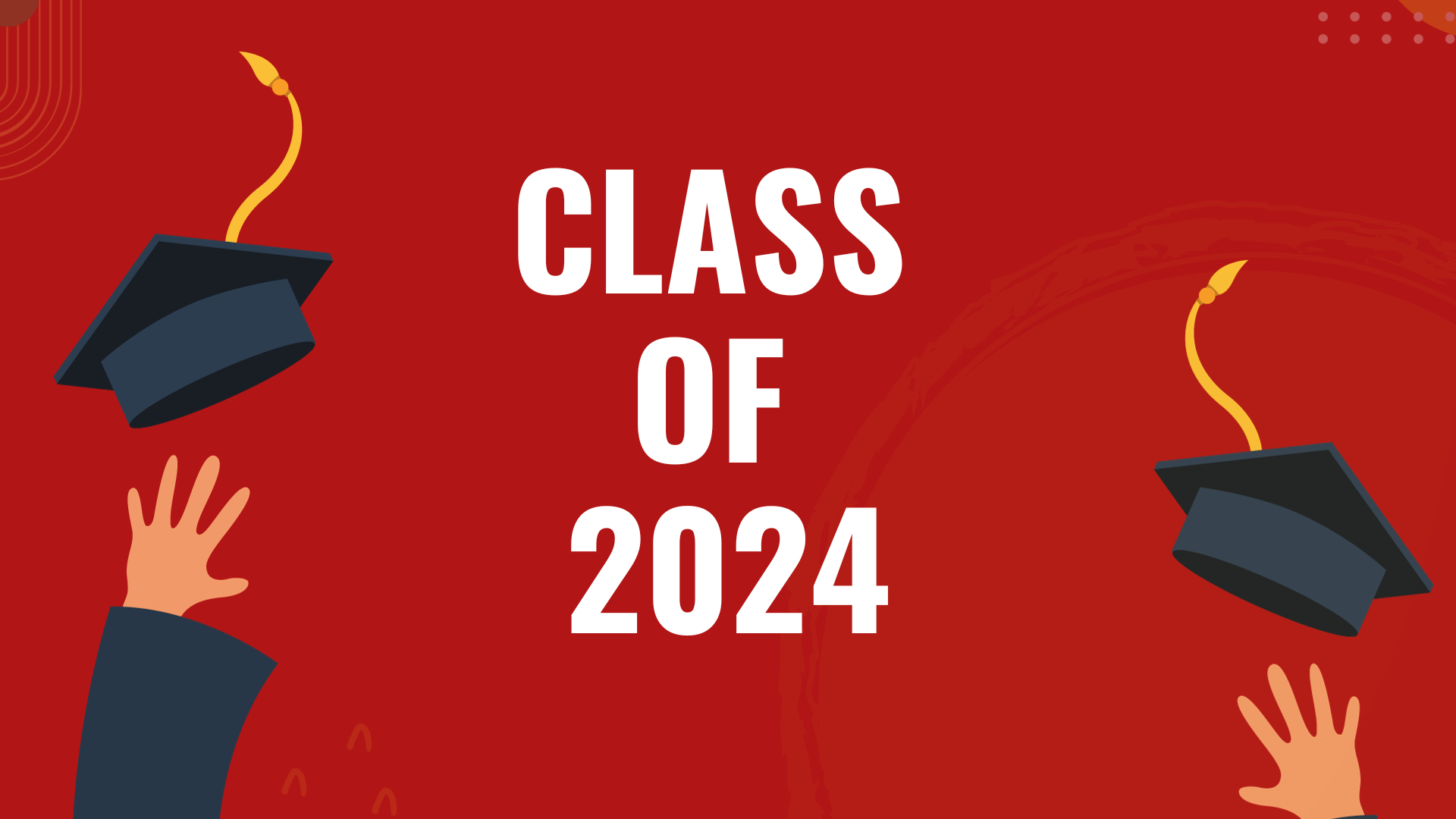image features two graduation caps and the words class of 2024